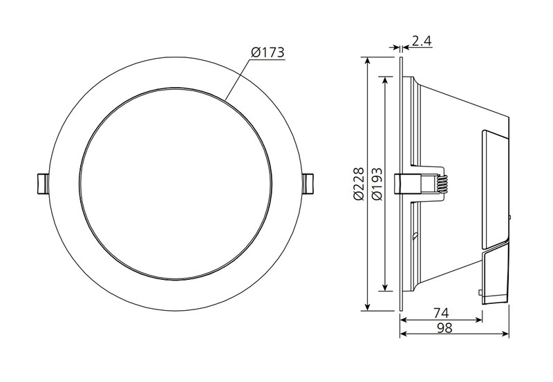 Ledimo All IP54 alasvalo 25W 228mm 830/840/857C 2280-2650lm 60deg valkoinen DALI - Ledimo Oy