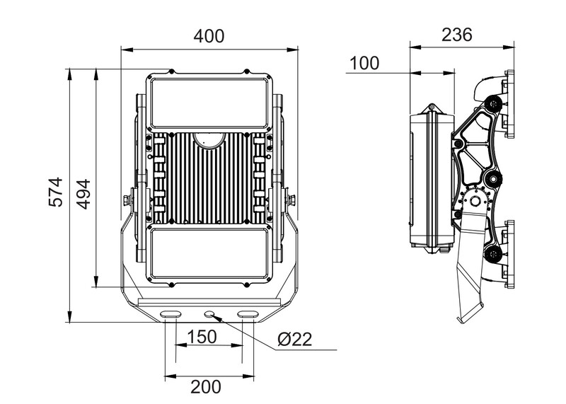 Ledimo Area Midi IP66 Valonheitin IP66 400W 619mm 850 56000lm 38x100deg black DALI2 - Ledimo Oy